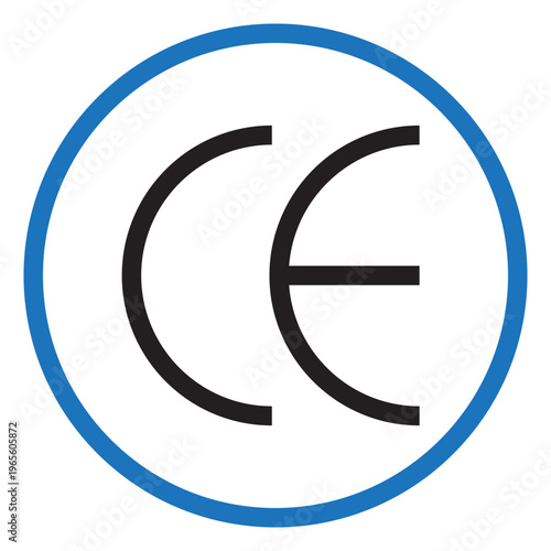 Round CE icon. Blue Vector mark. Safety standard sign. European product symbol. Manual vector only. No autotrace used.