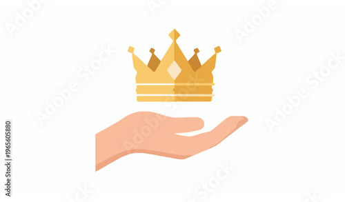 Hand holding crown icon symbolizing premium service success and luxury achievement vector isolated on white