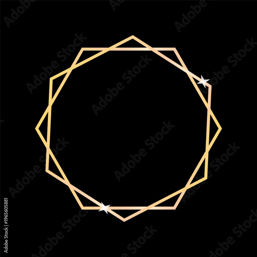 Polygon frame set. Golden geometry Vector. Luxury sparkling border. Black background design. Manual vector only. No autotrace used.