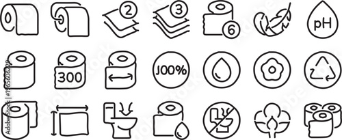toilet paper roll napkin outline icon set vector illustration design collection 