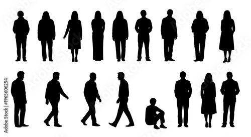 Black  White Silhouette People Set, Flat Style, People Icon