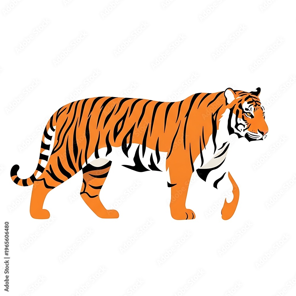 Obraz premium Graphic illustration of a tiger walking on a white background