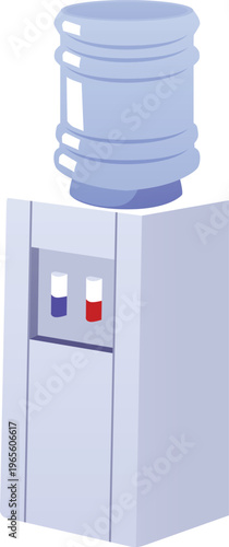 Water cooler for office and home, vector office aqua dispenser with two taps, plastic water cooler with bottle