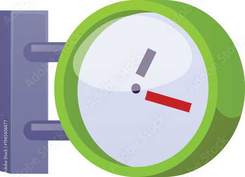 Wall clock vector flat icon, watch with round green frame, analog clock classic design, time measurement equipment