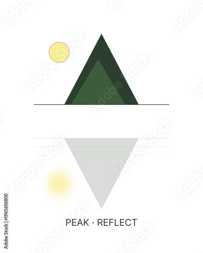 Bild auf Leinwand A minimalist poster design featuring a geometric mountain peak 
and its mirrored reflection, symbolizing introspection and duality