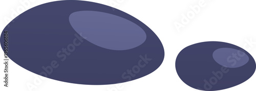 Two smooth, dark, oval stones of different shapes, isolated on a white background.