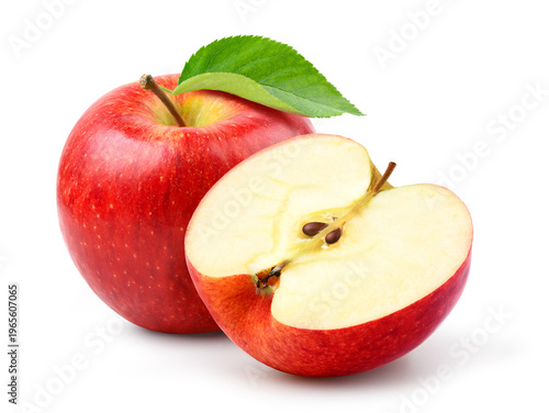 Foto Fresh red apple with half cut isolated on white.