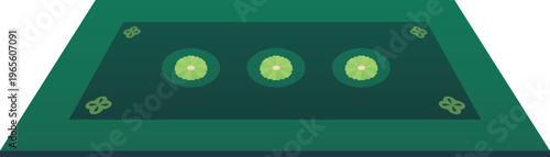 Green rug with floral pattern vector flat icon, cartoon carpet for floor in room or doormat, cozy home textile neat mat