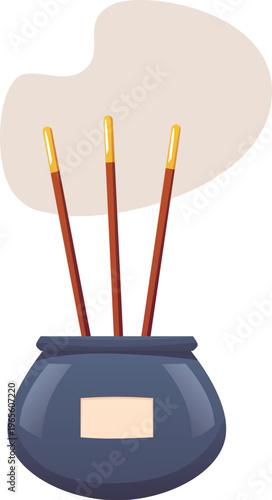 Aroma sticks incense vector flat icon, smoking burning aroma stick in the pot, aromatherapy and meditation, Buddhism