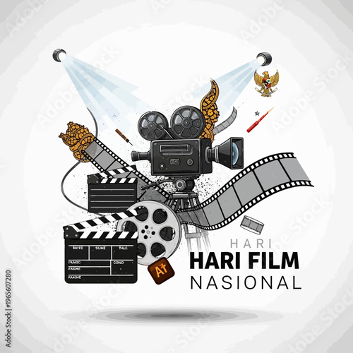Indonesian National Film Day Vector Illustration with Cinematic Elements