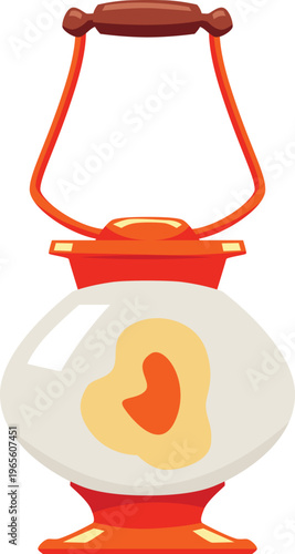 Vintage magic lantern with burning candle in round glass, vector cartoon antique hanging lighting device, kerosene lamp