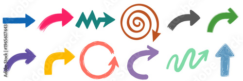 Hand drawn marker arrows various shapes colorful vector arrow set