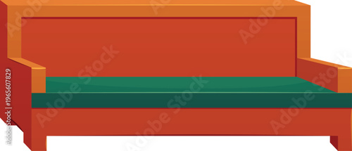 Wooden bench, brown sofa with green seat flat vector icon, cartoon vintage church or cathedral couch lounge furniture