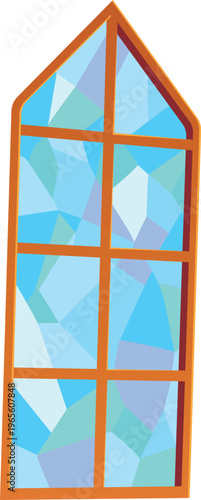 Vintage window with a blue mosaic pattern, isolated background.