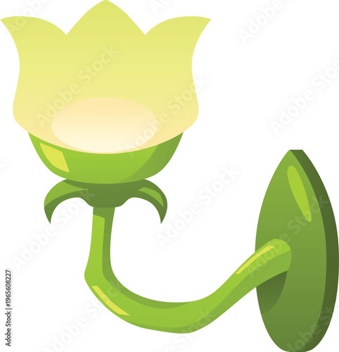 Wall lamp with lampshade flower shape flat vector, chandelier with light bulb, blossom plant floral lantern side view