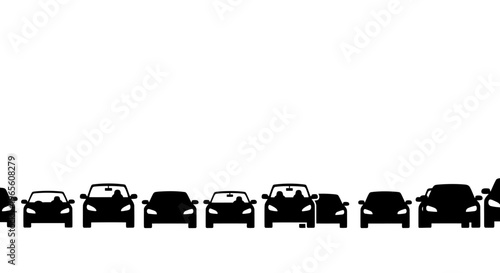 Black  White Silhouette Cars Lined Up Flat Design Vector Art