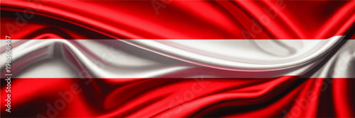 Waving Austria national flag background, red and white silky fabric texture, patriotic Austrian banner for celebration and design