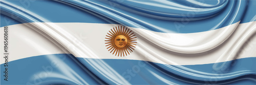 Waving Argentina flag with sun of May, blue and white national banner, detailed silk fabric texture, patriotic background illustration