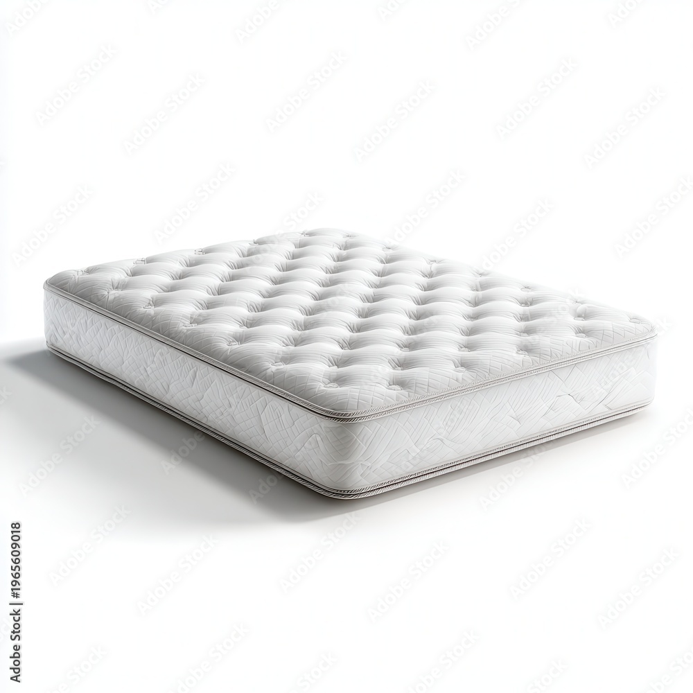 Fototapeta premium Modern white quilted mattress on clean background, comfortable bed cushion surface texture, home bedroom sleep concept