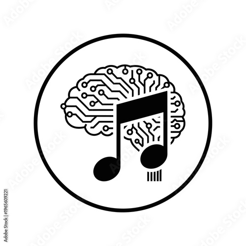 AI generates music notes from brain circuit icon