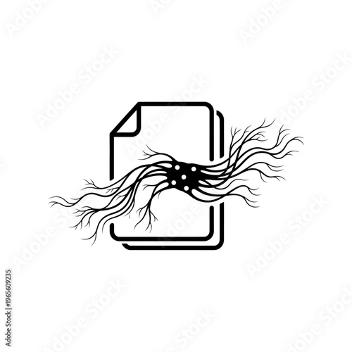 AI note taking icon with a document and neural network connections for learning