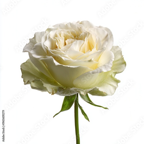 White rose flower isolated on white background, elegant creamy petals close up, romantic botanical bloom for design