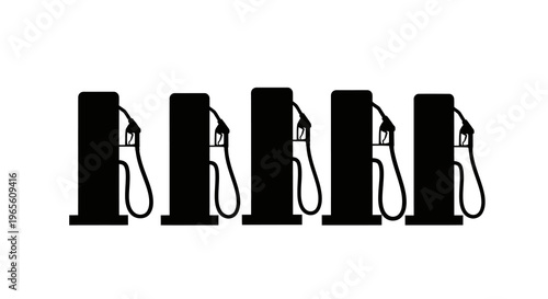 Automotive Fuel Pumps Glyph Icon Set - Black and White Gas Station Energy Symbol