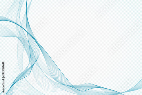 繊細なラインが重なり合う透明背景のブルー系ウェーブアートで上品な動きを演出する抽象素材