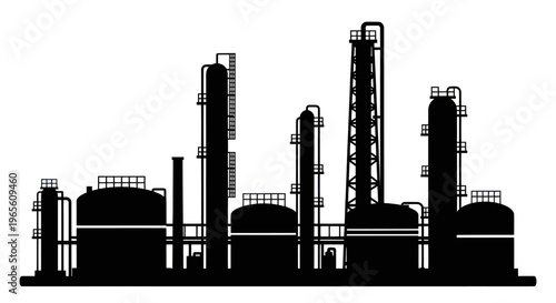 Industrial Oil Refinery Plant Silhouette Vector Icon - Energy, Chemical  Manufacturing