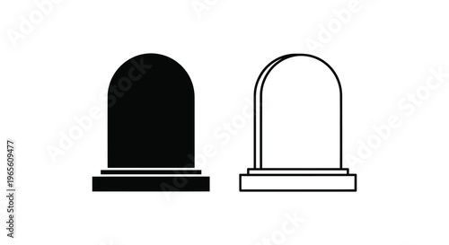Minimalist tombstone vector icons, black solid and outline gravestone symbols, cemetery headstone silhouettes for funeral and memorial design