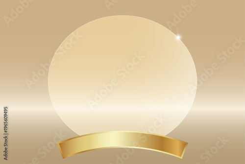 高級感のあるゴールドリボンと透明ガラス円フレームの背景素材 ラグジュアリーで上品な表彰バナーイメージ