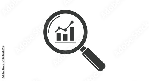 Modern vector graphic depicting a magnifying glass analyzing market data and growth