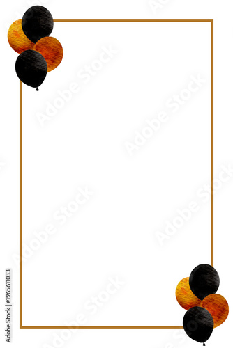 Elegant black ond Golden balloons frame with golden border isolated on transparent background