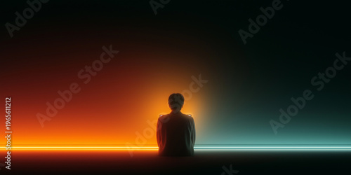 Futuristic Digital Workspace Concept | Person Working on Laptop with Orange and Teal Contrast