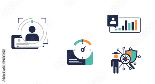 Cybersecurity, Analytics, Performance Icons: Flat Design Set