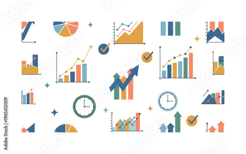 productivity chart seamless pattern, repeating pattern, surface design, textile print, soft color palette, modern illustration, no shadows, flat lighting,