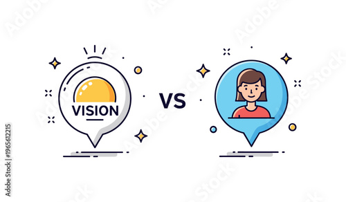 Expectation and reality comparison concept centered on a bright ideal vision bubble and a grounded everyday version conveying contrast, perception, and truth.