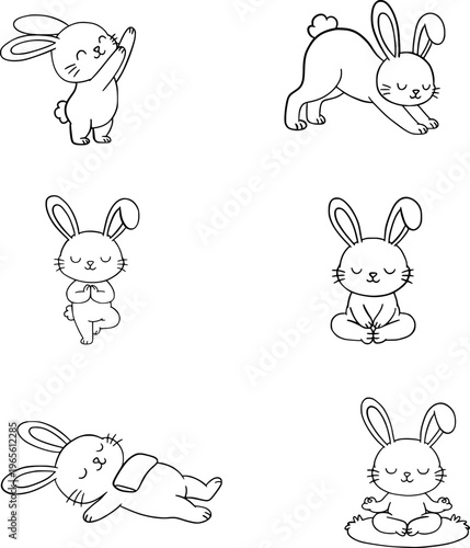 set of doing yoga rabbits