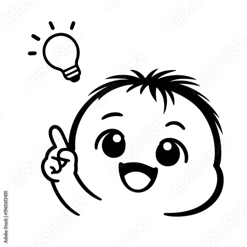 Cute baby face with idea light bulb, inspiration and thinking concept illustration