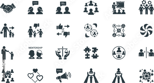 Social connection icons: community, teamwork, and communication symbols