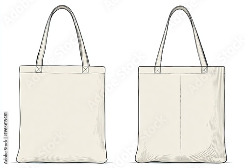 Illustration of two canvas tote bags; one front, one back view