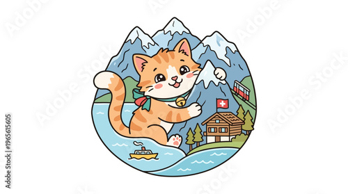 Cute Cat Exploring Swiss Alps