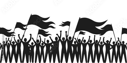 Crowd Protest Silhouette Vector – Celebration Unity People Banner Illustration