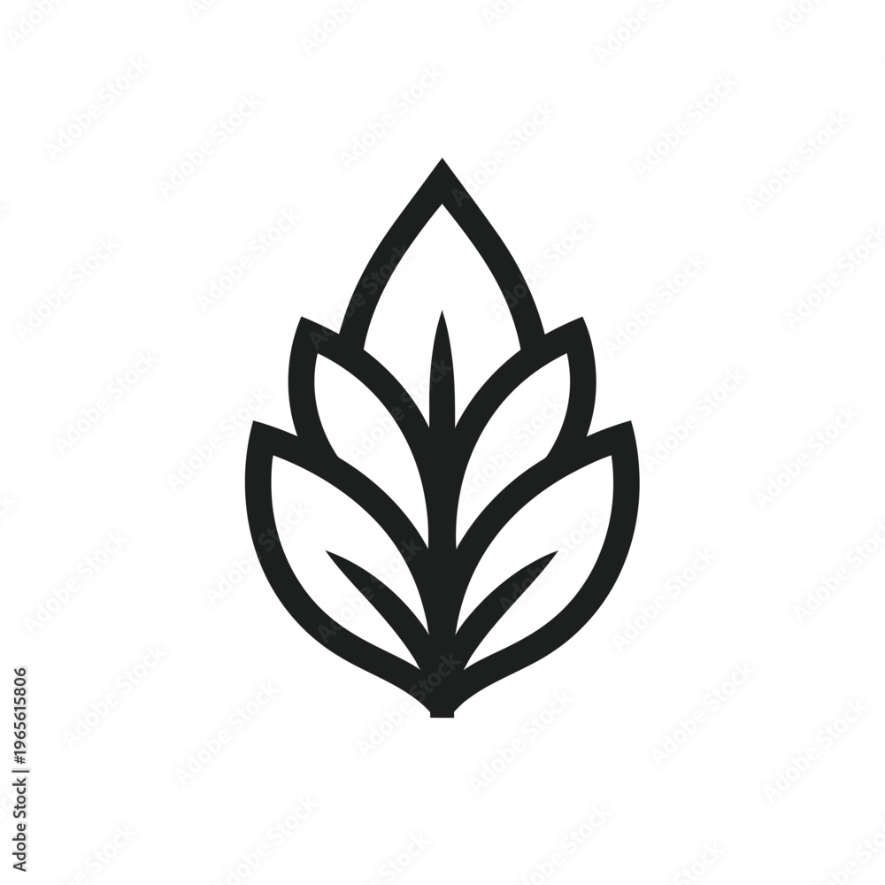 Obraz premium Minimalist Black Outline Leaf Icon Isolated