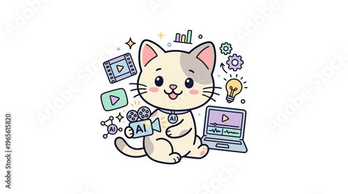 Cute Cat Filmmaker with Video Production Elements