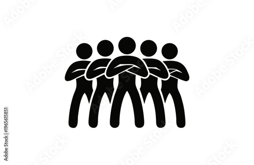 Minimalist Team Unity Icon – Five People Group Leadership Vector Silhouette