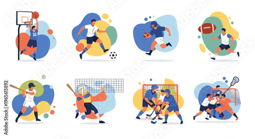 Flat Illustration of Diverse Sports Athletes Playing Different Games