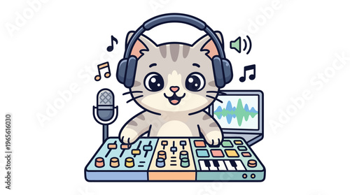 Cute Cartoon Cat Djing