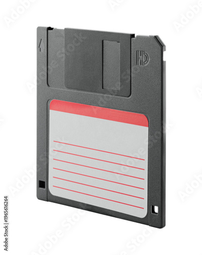 Classic floppy disk isolated on transparent background with full focus. Retro digital storage medium concept for technology history, data backup, and vintage computer themes