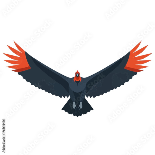 black bird with spread wings vector illustration with bold shapes and expressive character, ideal for branding, posters, stickers, and packaging